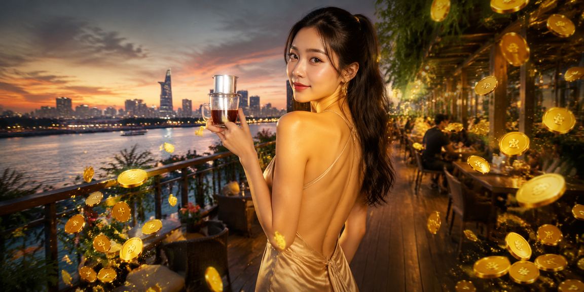 Người dùng Sài Gòn ngồi tại quán cà phê kiểm tra cashback và ưu đãi hoàn tiền trên ứng dụng 2falive